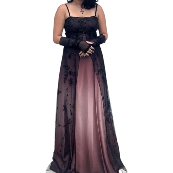 Y2k Vtg Empire Style Purple Ombre Lace/Beads Prom Evening Silky Slip Gown Sz 10 - Picture 2 of 16